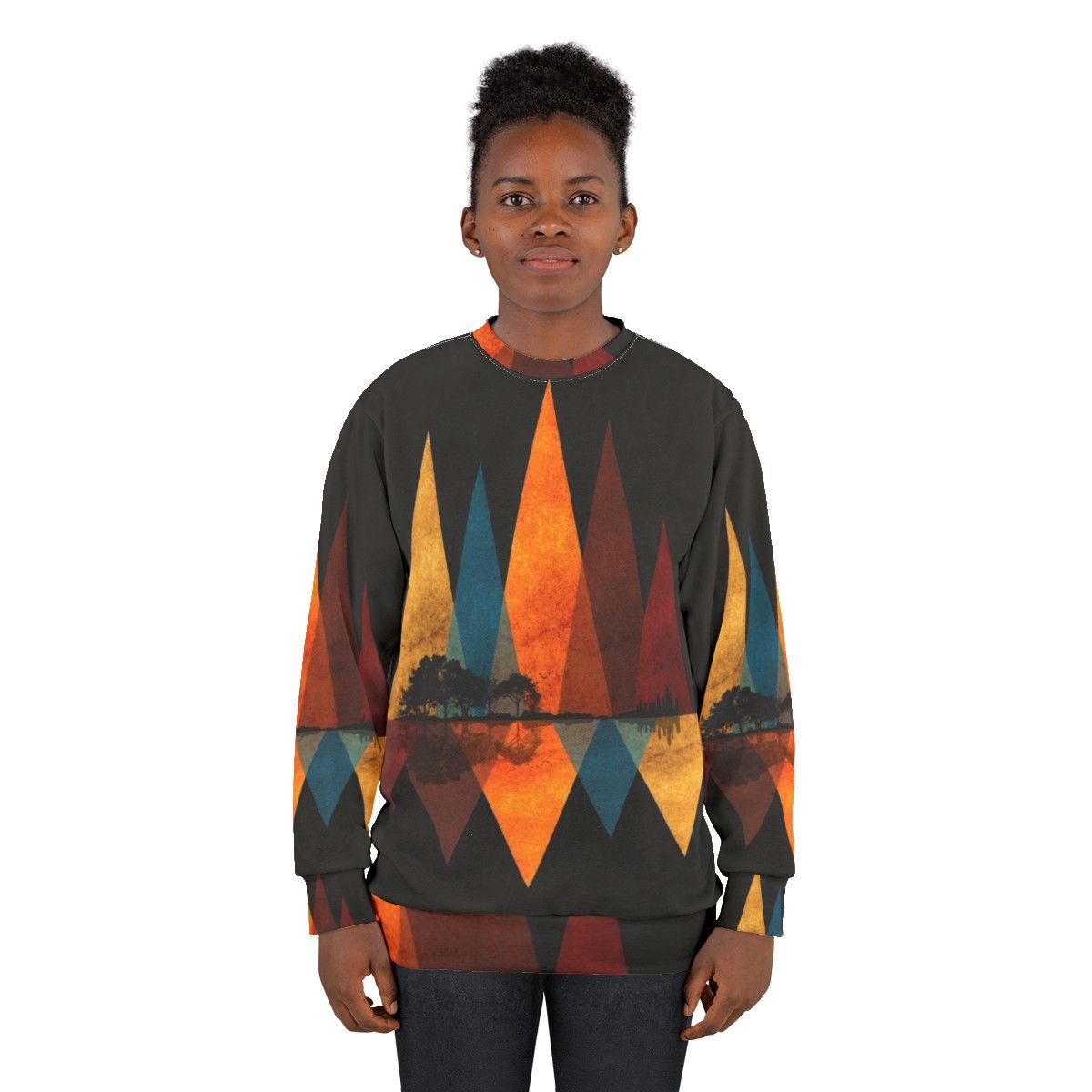 Nature Guitar Sweatshirt with Minimal Artistic Landscape Design - women