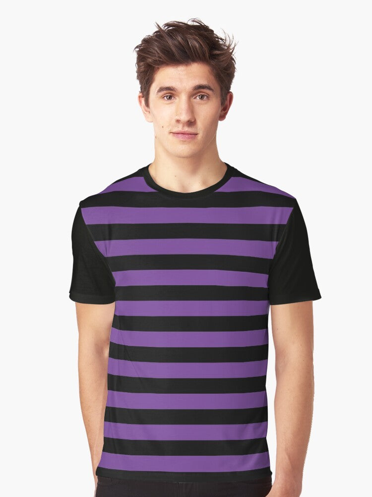 Striped graphic t-shirt in purple and black colors - Men