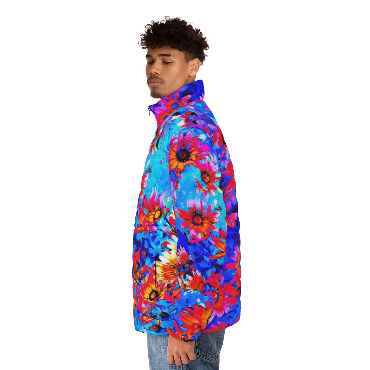 Floral puffer jacket with flowers blooming - men side left