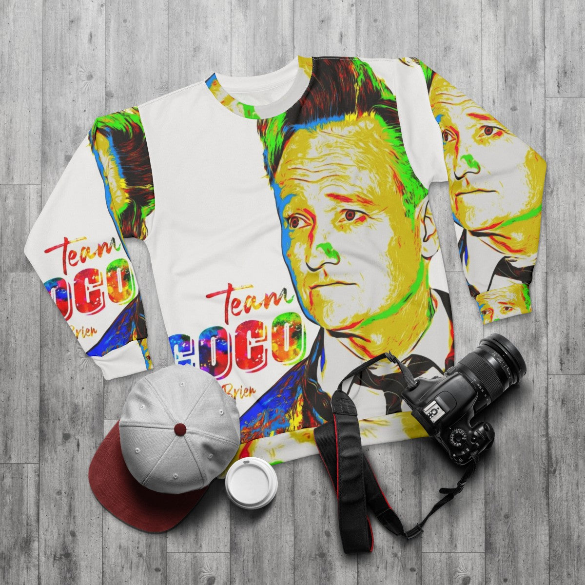 Conan O'Brien Team Coco Watercolor Portrait Sweatshirt - flat lay