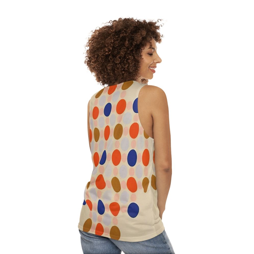 Unisex tank top with Thomas Downing inspired abstract color field painting - women back