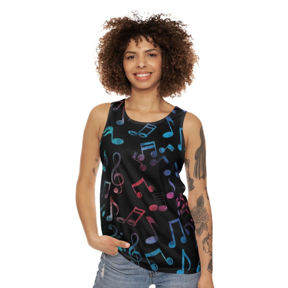 Colorful music notes watercolor pattern unisex tank top - women