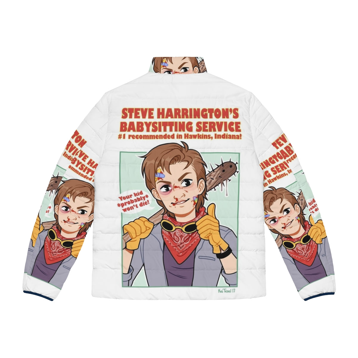 Steve Harrington from Stranger Things wearing a cozy puffer jacket - Back