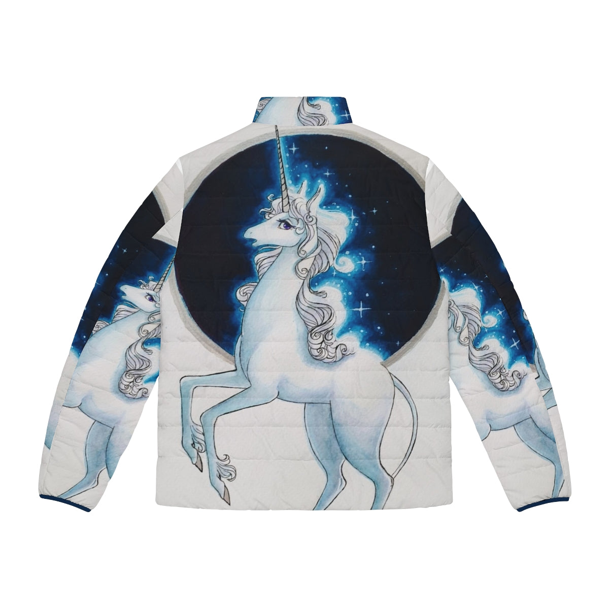 The Last Unicorn 80s fantasy movie inspired blue and silver puffer jacket - Back