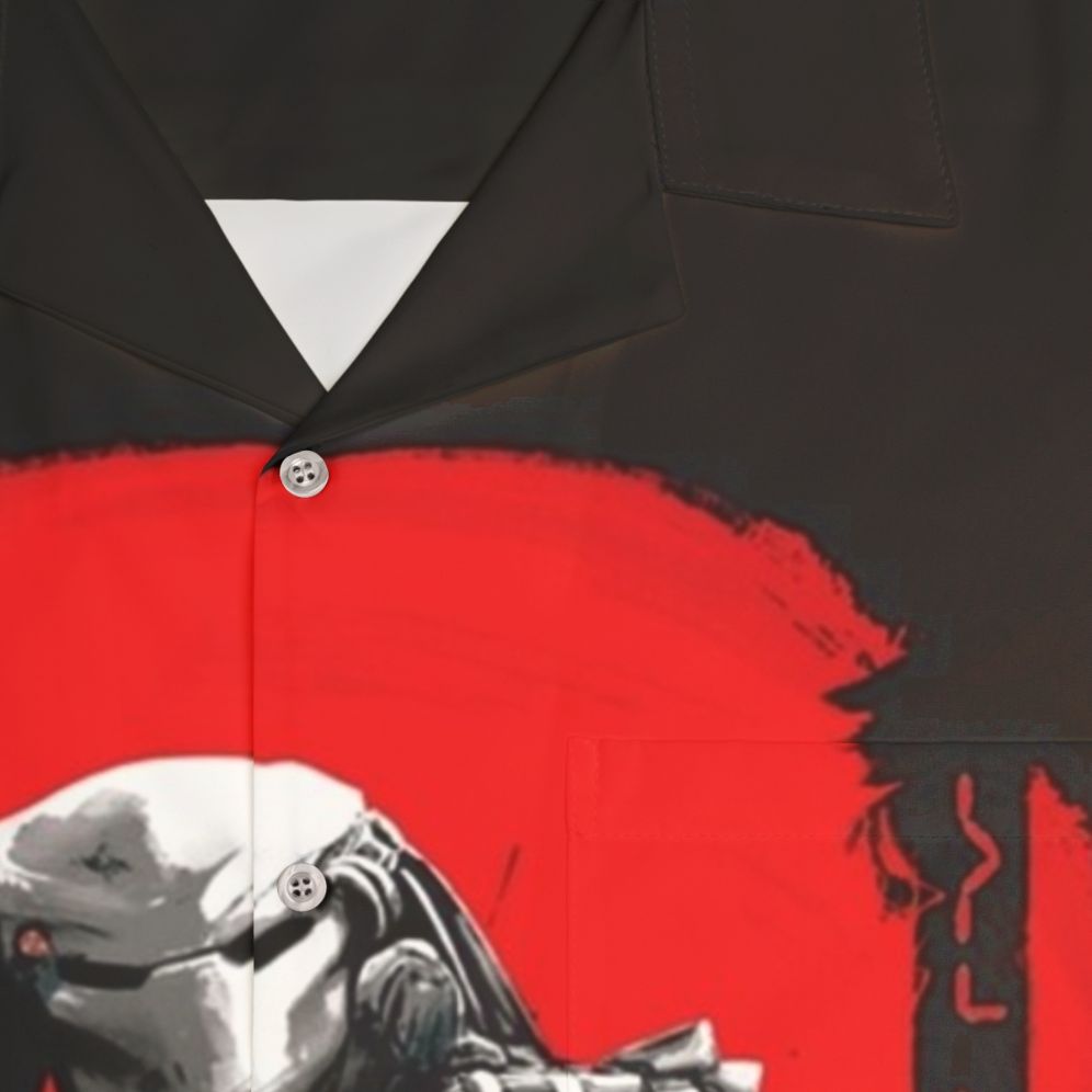 Hunter S Moon Predator Hawaiian Shirt with Japanese Art and Samurai Style - Detail