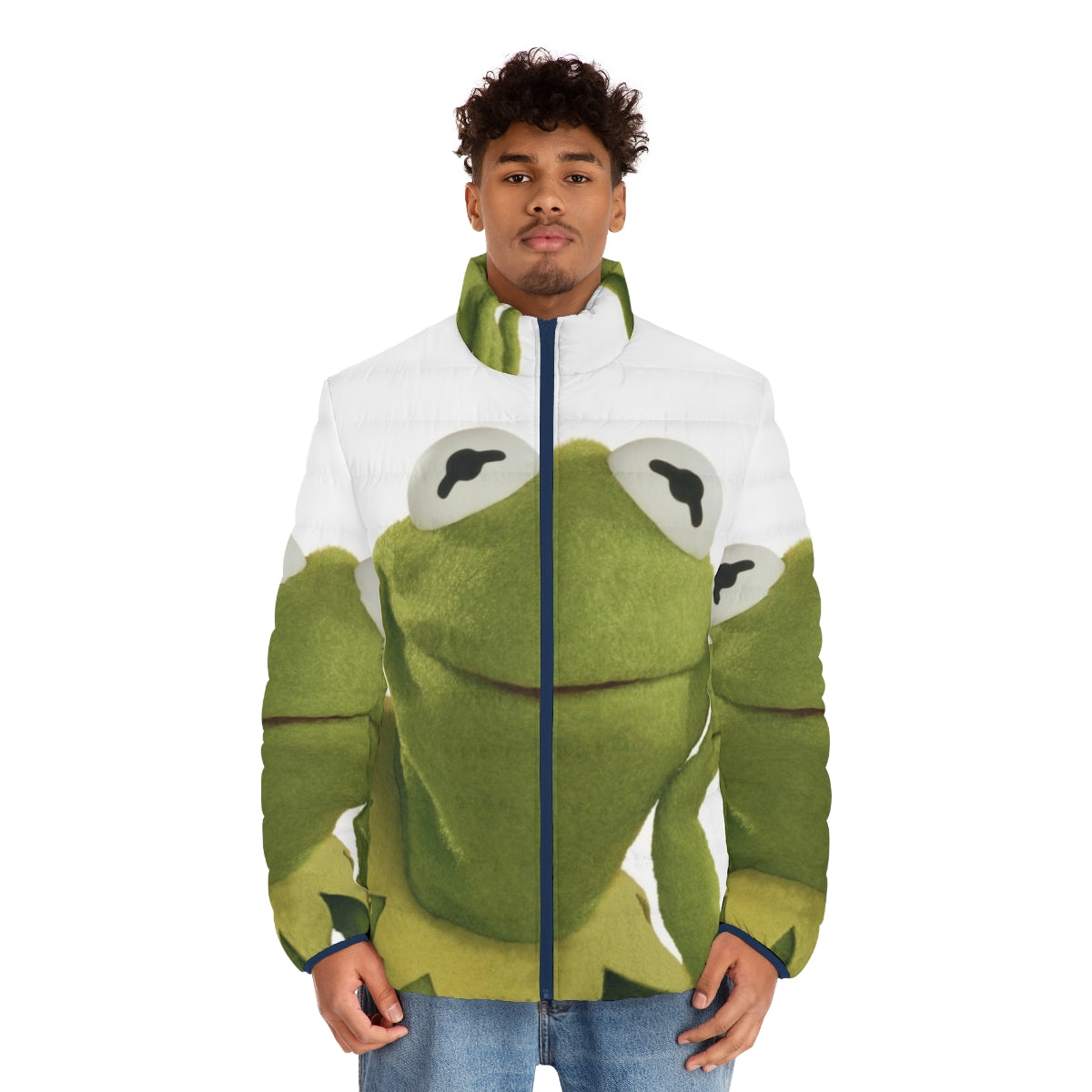 Kermit the Frog-inspired puffer jacket with the Muppets character design - men front