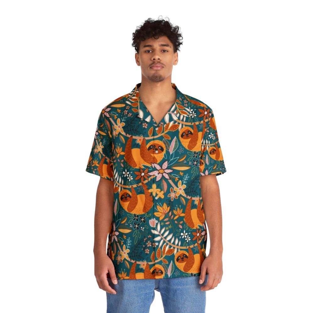 Boho sloth floral pattern Hawaiian shirt - People Front