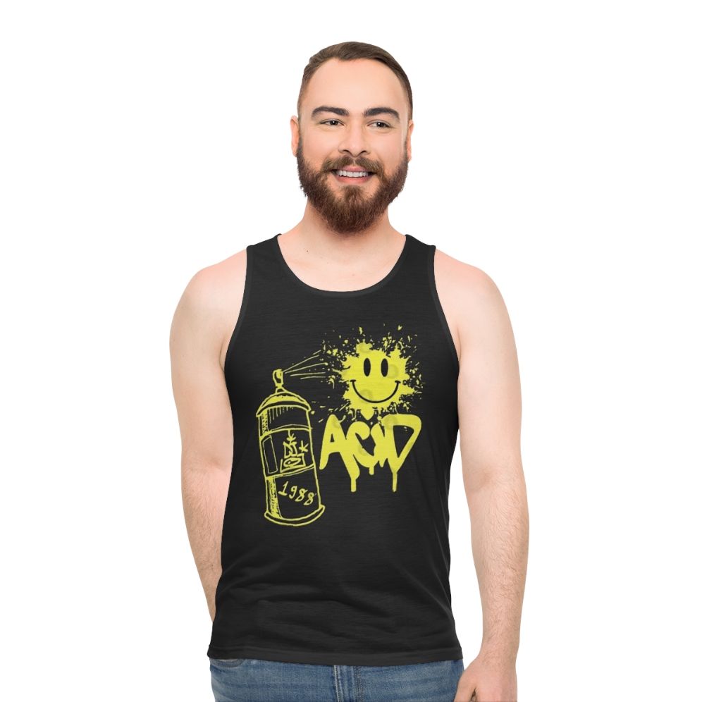 Retro acid house music party unisex tank top - men