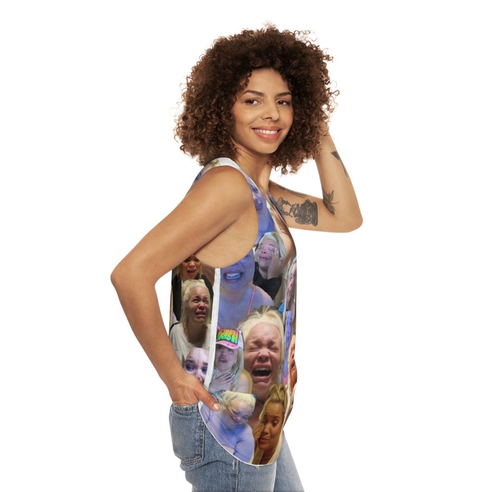 Trisha Paytas inspired unisex tank top with crying meme design - women side