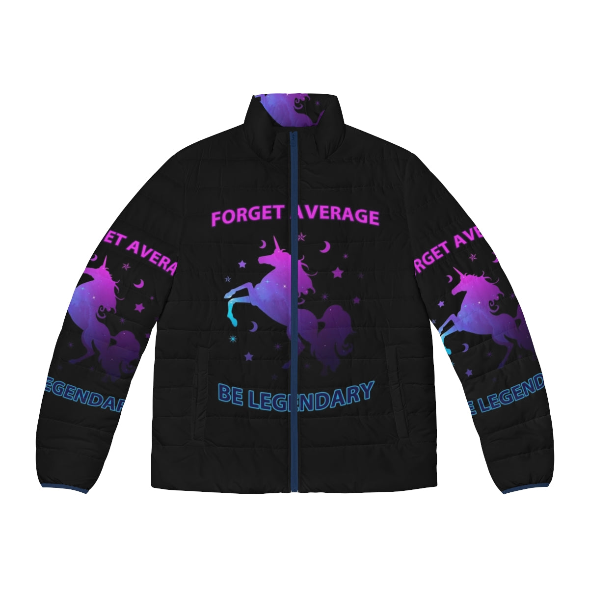 Legendary puffer jacket with unicorn and galaxy design