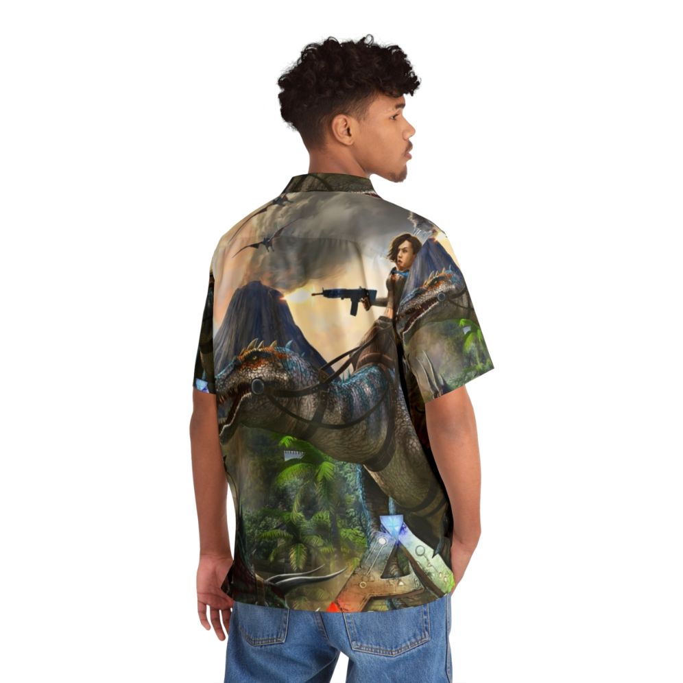 Ark Survival Evolved Gaming Hawaiian Shirt with Dinosaur Print - Flat lay