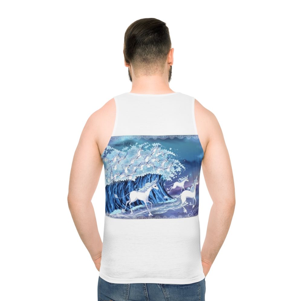 Unicorn Tank Top with Mythical Creature in the Sea - men back