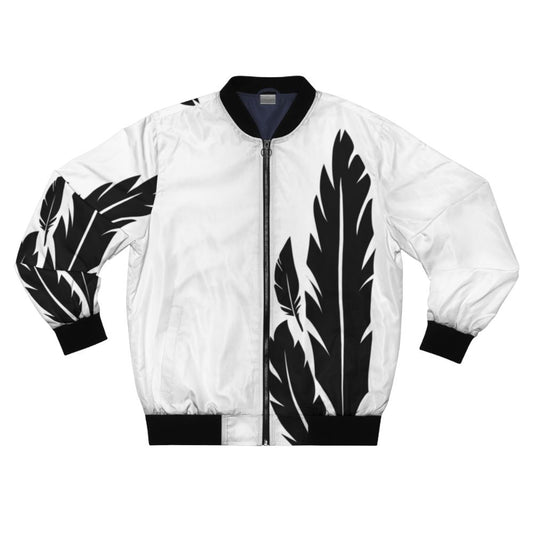 Stylish black and white bomber jacket featuring Hawkmoon themed feather design for Destiny fans