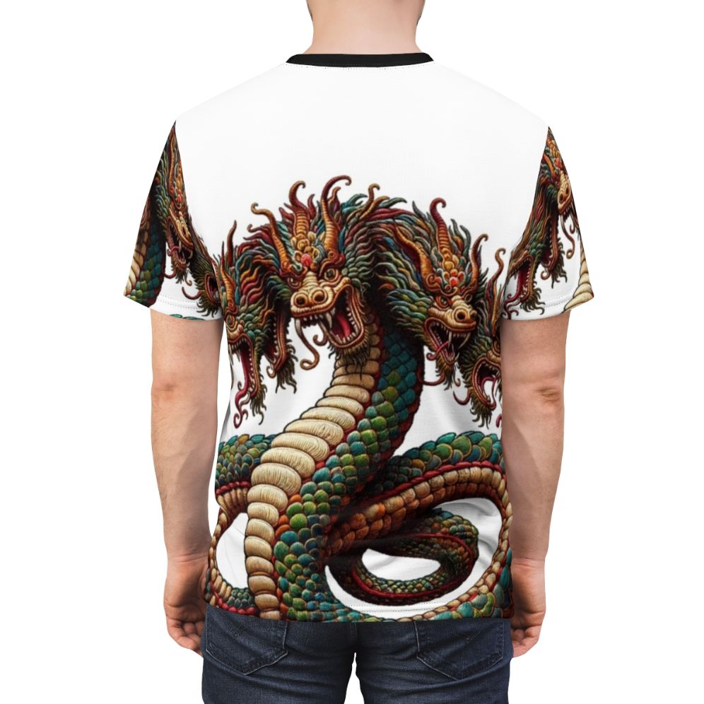 Mythological creature fantasy t-shirt with embroidered legendary beast design - men back