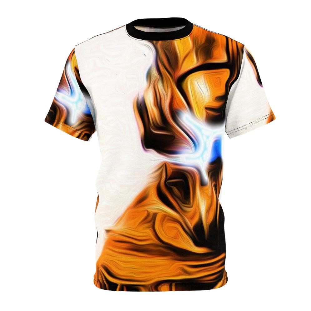 Futuristic mech battle t-shirt with sci-fi oil painting design