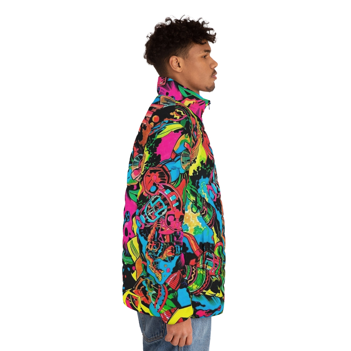 Kirby Puffer Jacket with Retro Comic-Inspired Pop Art Design - men side right