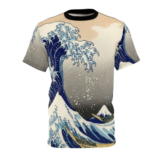 A high-quality t-shirt featuring the iconic "Great Wave off Kanagawa" design by the Japanese artist Hokusai.