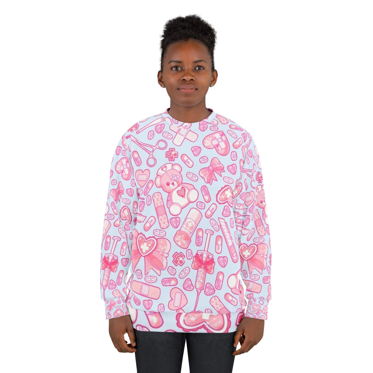 Sickly Sweet Pastel Goth Sweatshirt with Medical Horror Kawaii Vibes - women