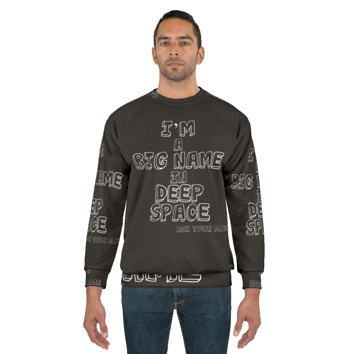 Deep space themed sweatshirt featuring indie band logo - men