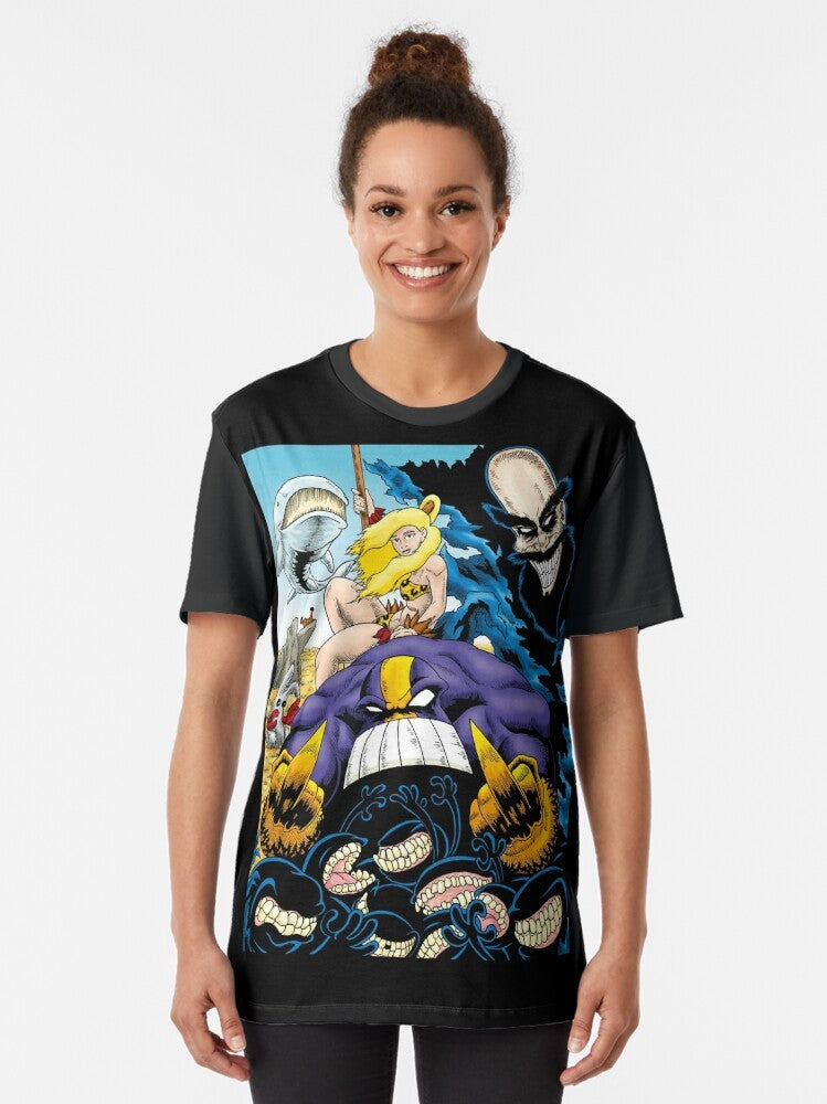 Graphic t-shirt featuring the comic book characters The Maxx and The Leopard Queen - Women