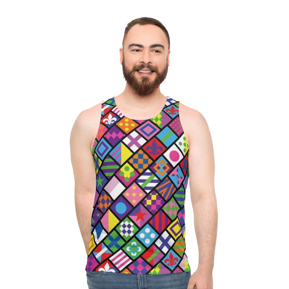 Colorful horse racing unisex tank top with jockey silks design - men