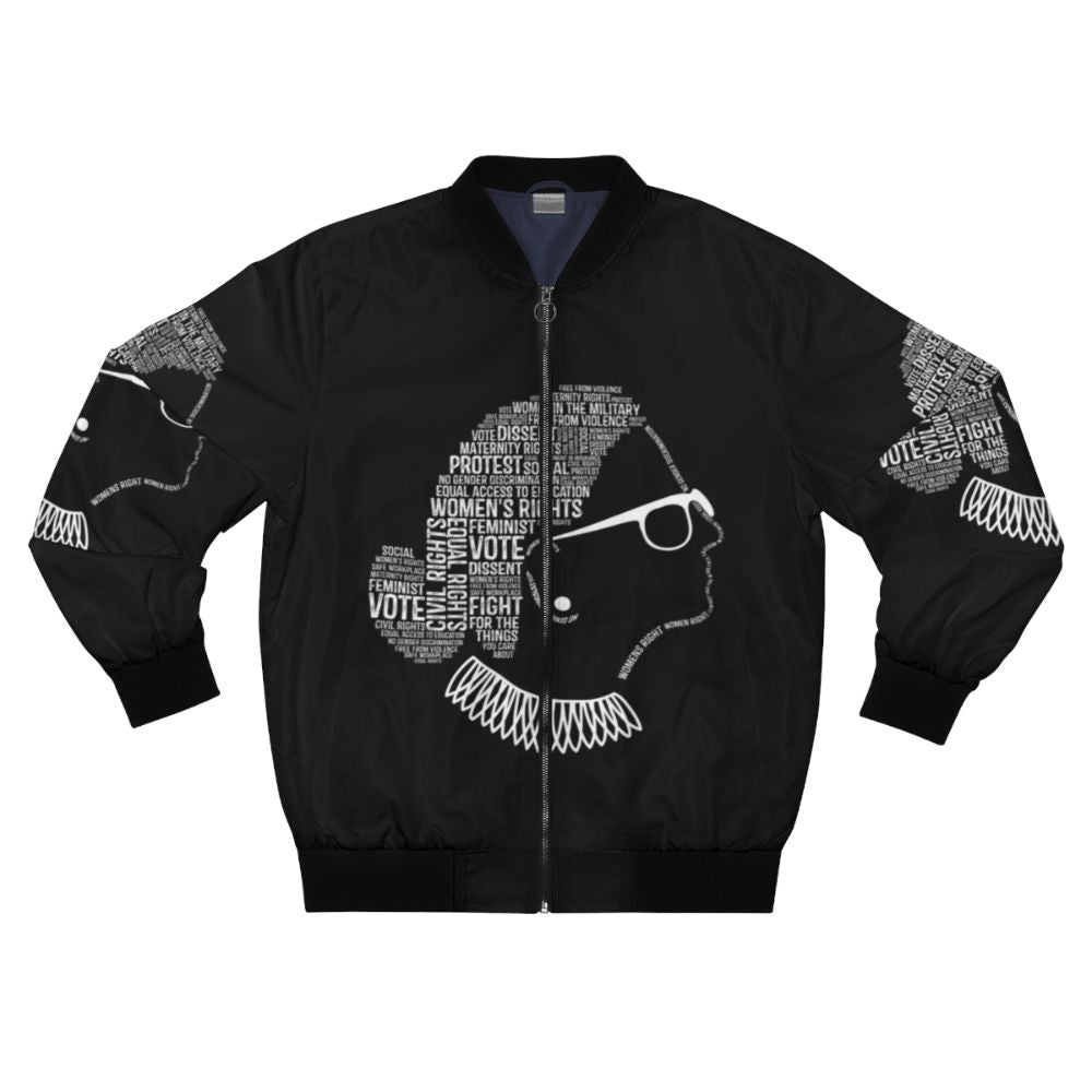 Notorious RBG Feminist Bomber Jacket featuring a quote from Ruth Bader Ginsburg