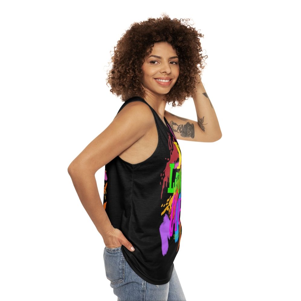 90s Unisex Tank Top with "In Living Color" Design - women side