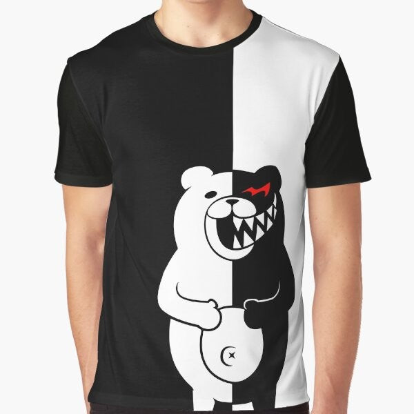 Danganronpa Monokuma Graphic T-Shirt featuring the iconic black and white bear character