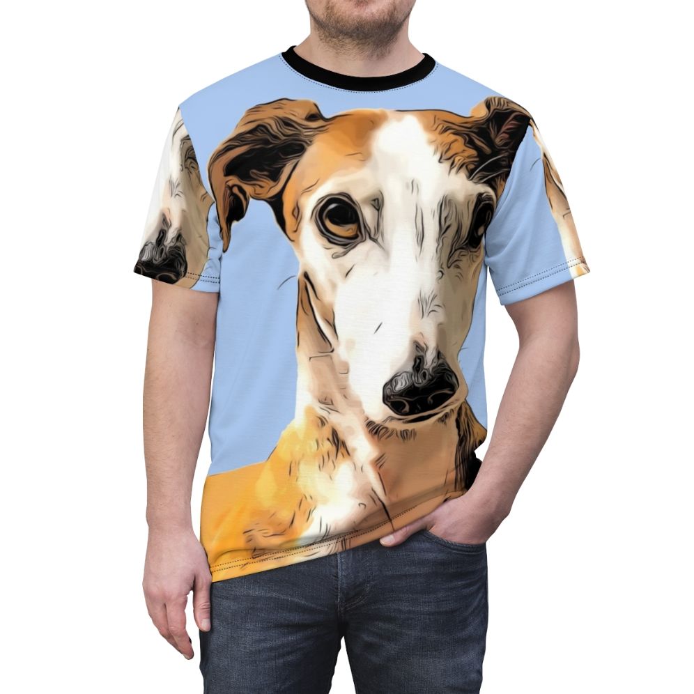 Minimalist abstract grey hound graphic on a high-quality t-shirt - men front