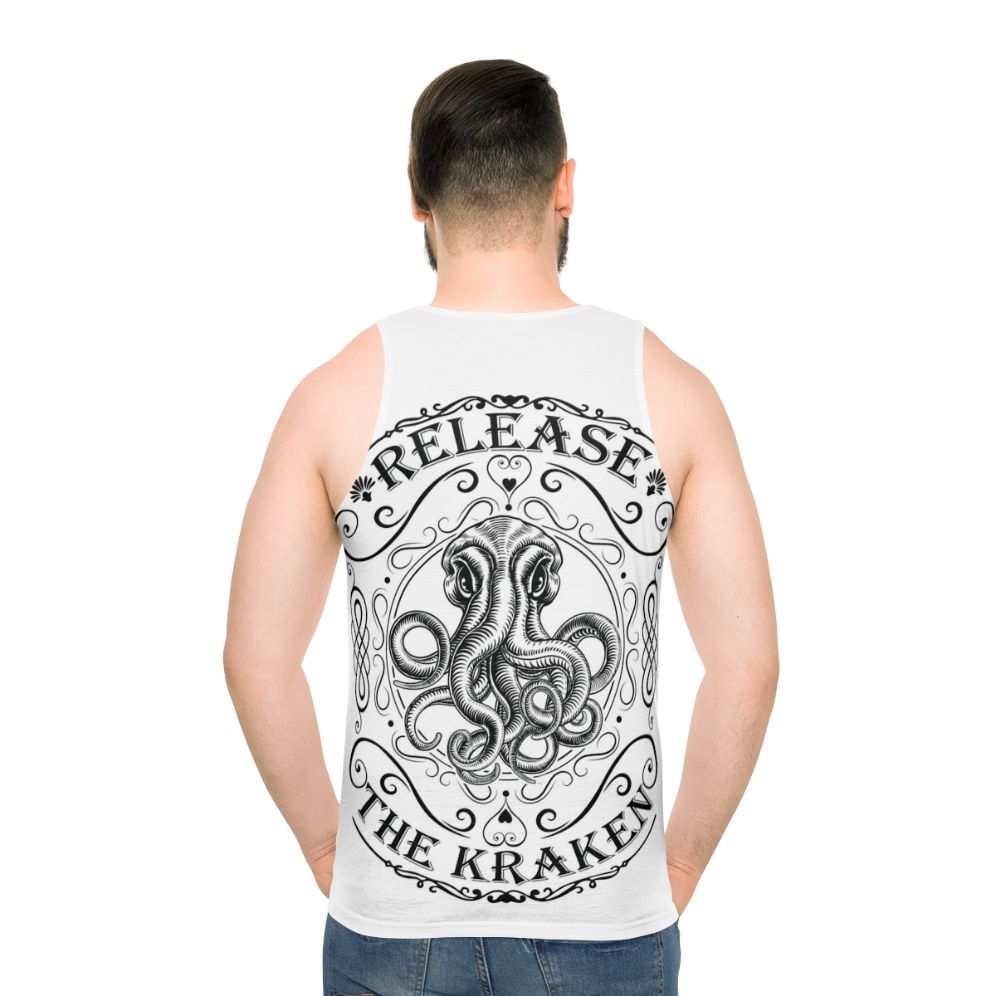 Release the Kraken mythological creature retro unisex tank top - men back