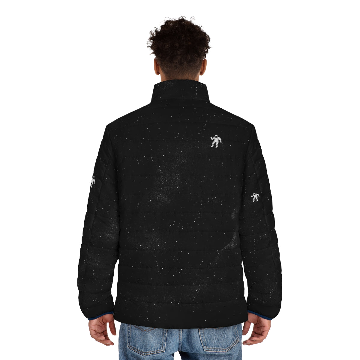 Gravity Puffer Jacket featuring space, astronomy, and sci-fi inspired design - men back