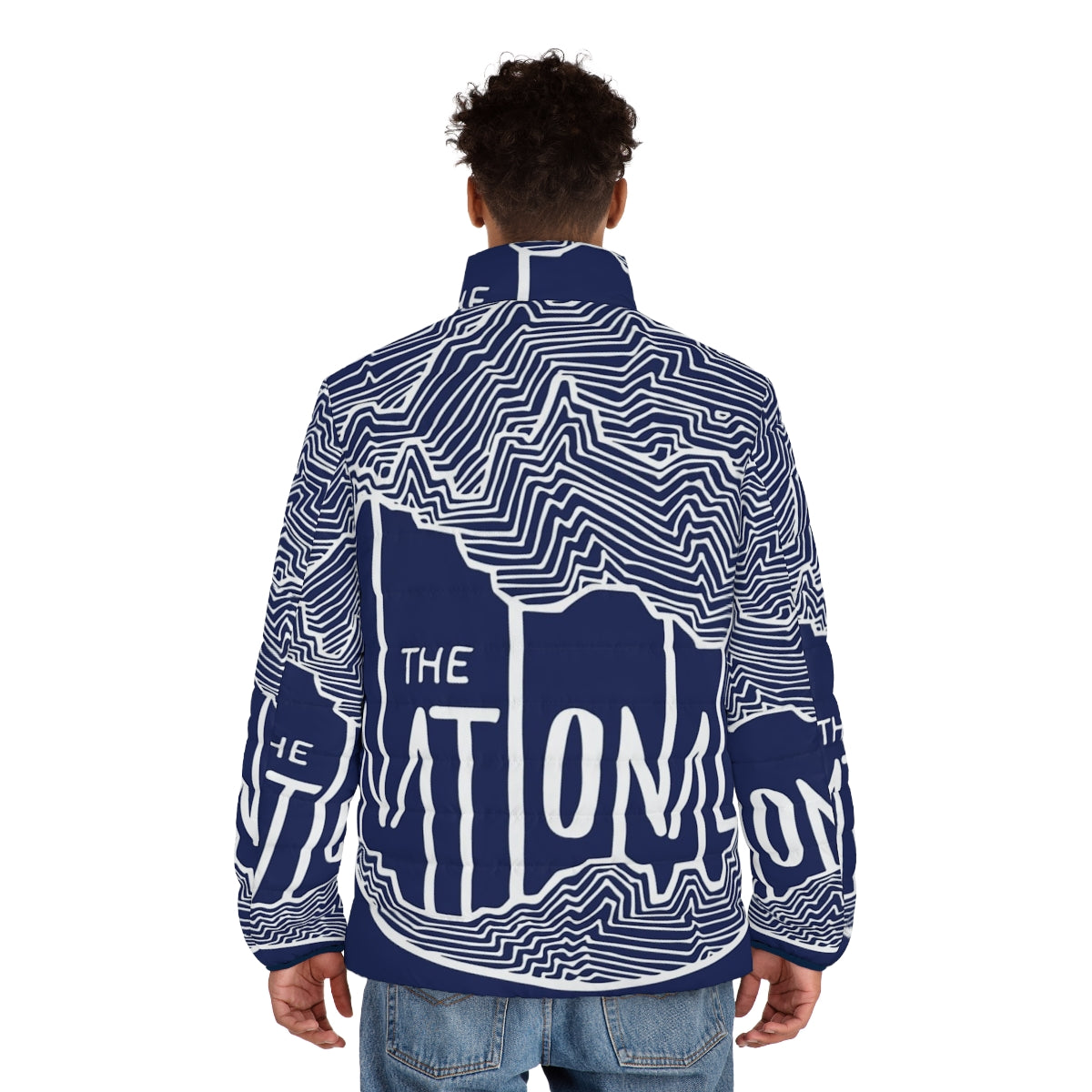 The National Puffer Jacket with hand-drawn line art design - men back