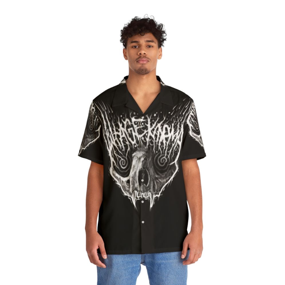 Black Metal Cat Vintage Karma Hawaiian Shirt - People Front