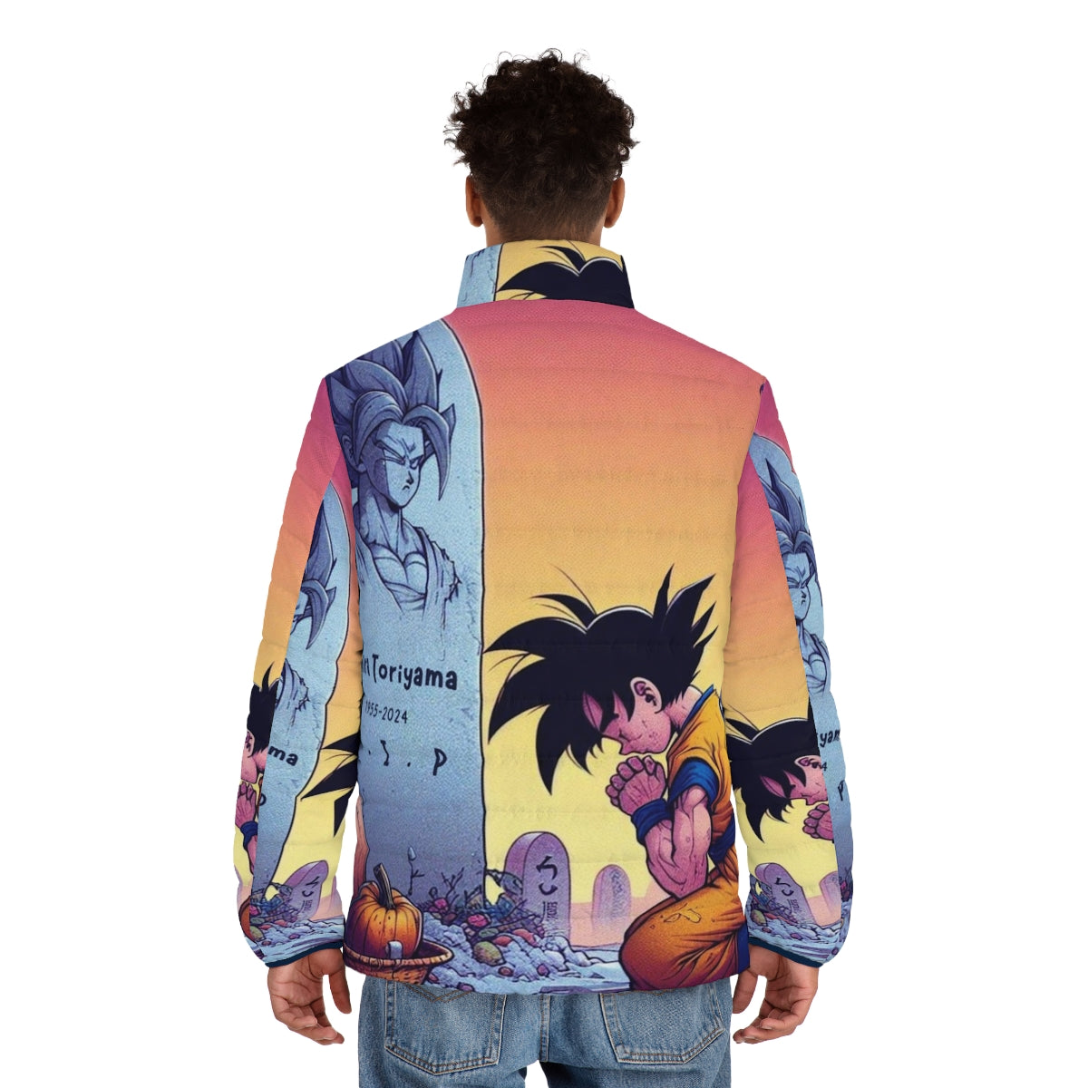 Akira Toriyama Dragon Ball Z Puffer Jacket featuring Goku, Vegeta, and Gohan - men back