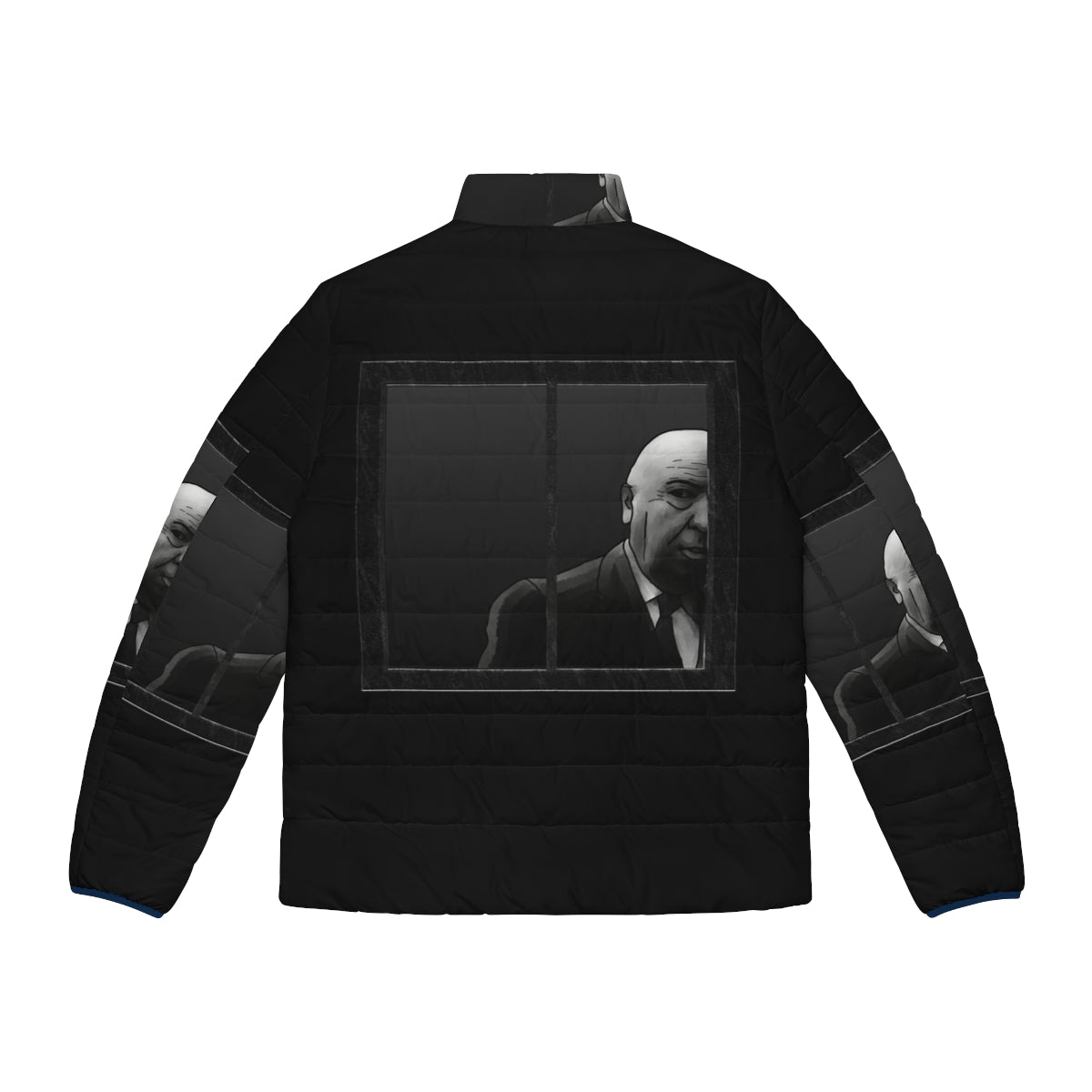 Alfred Hitchcock inspired gradient puffer jacket with collage design - Back