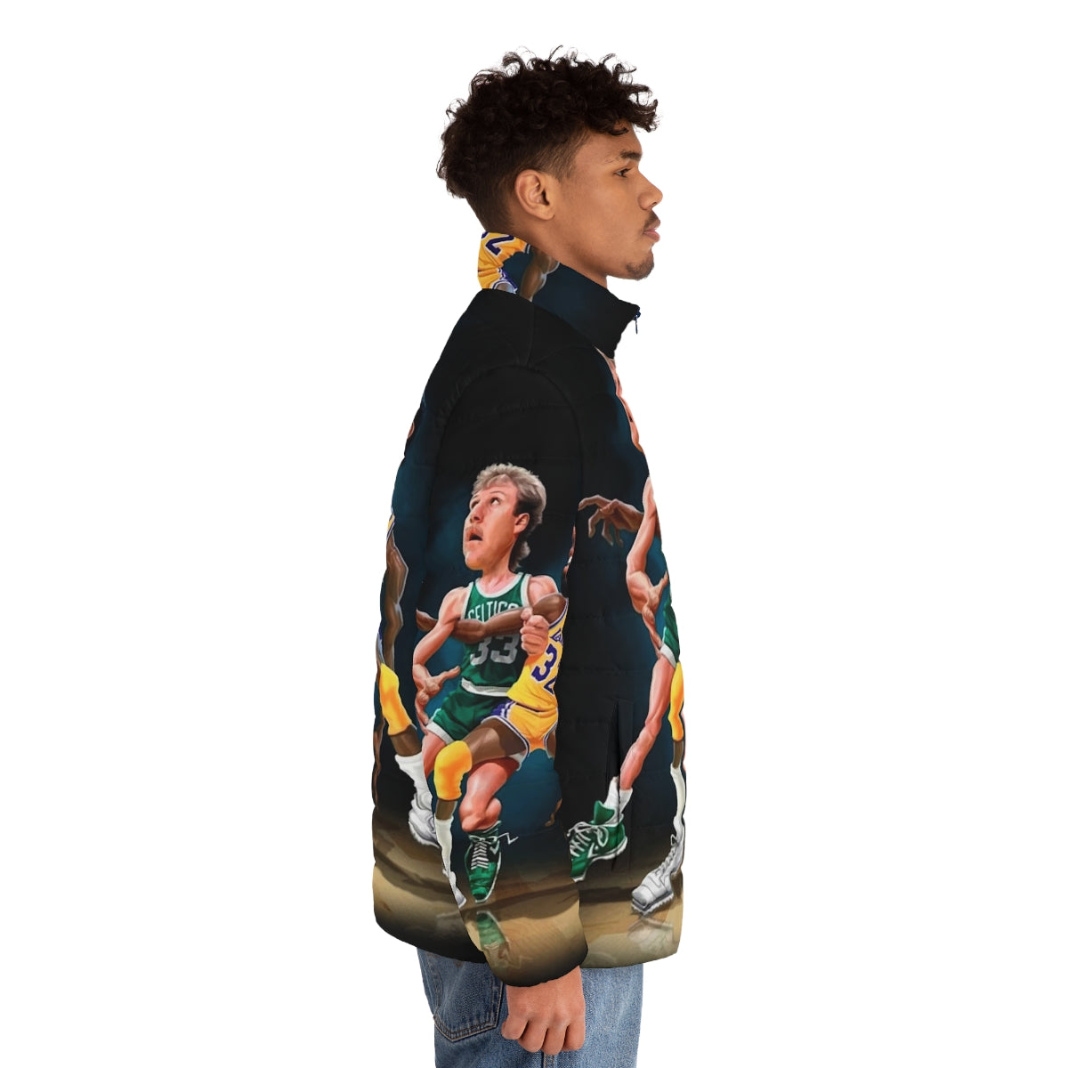 A puffer jacket with a basketball player graphic design - men side right