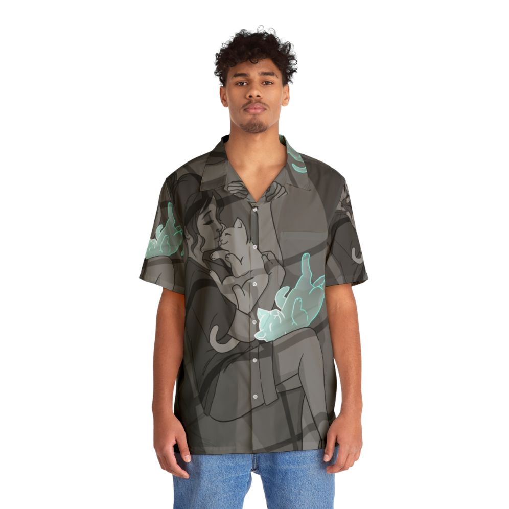 Waiting Reaper Cat Lover Hawaiian Shirt - People Front