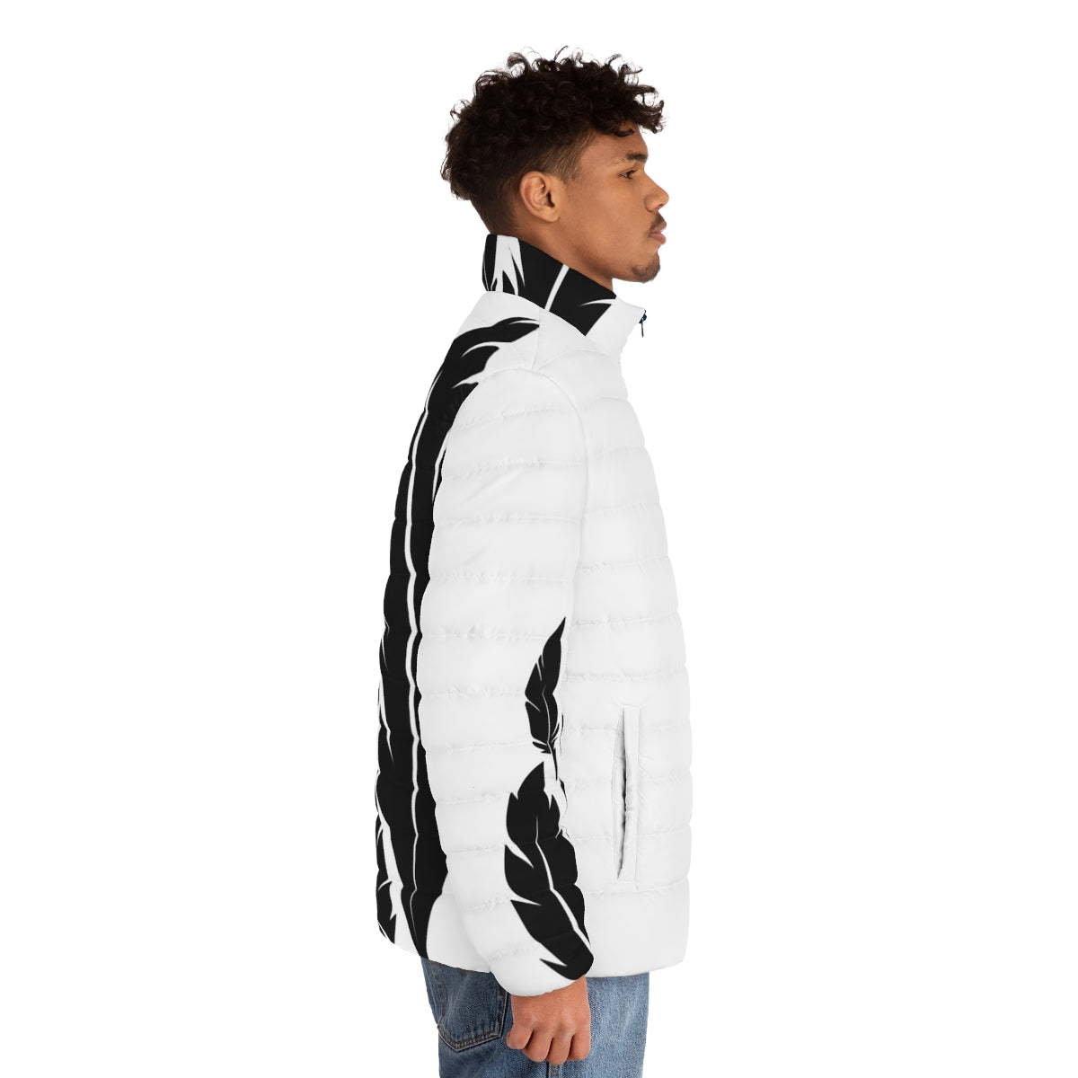 Hawkmoon Black and White Feathers Puffer Jacket for Destiny and Destiny 2 Players - men side right