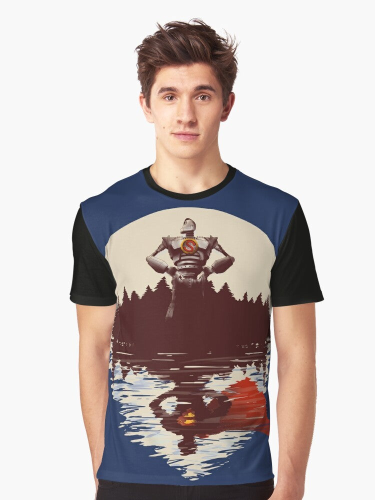 The Iron Giant Graphic T-Shirt featuring the heroic superhero character from the animated film. - Men