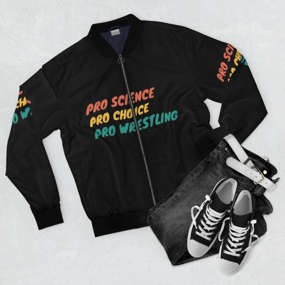 Pro Science, Pro Choice, Pro Wrestling Bomber Jacket - Flat lay