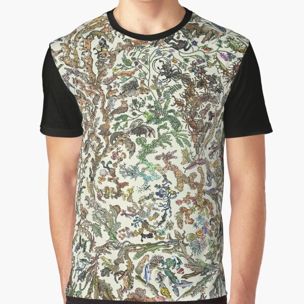 Tree of life graphic t-shirt with animal evolution design