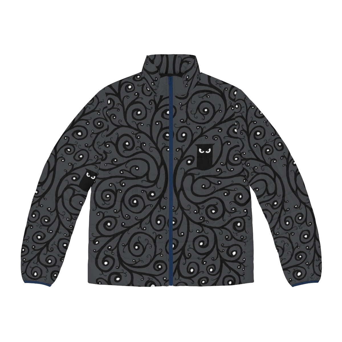 Elegant owl puffer jacket with a captivating nature-inspired pattern