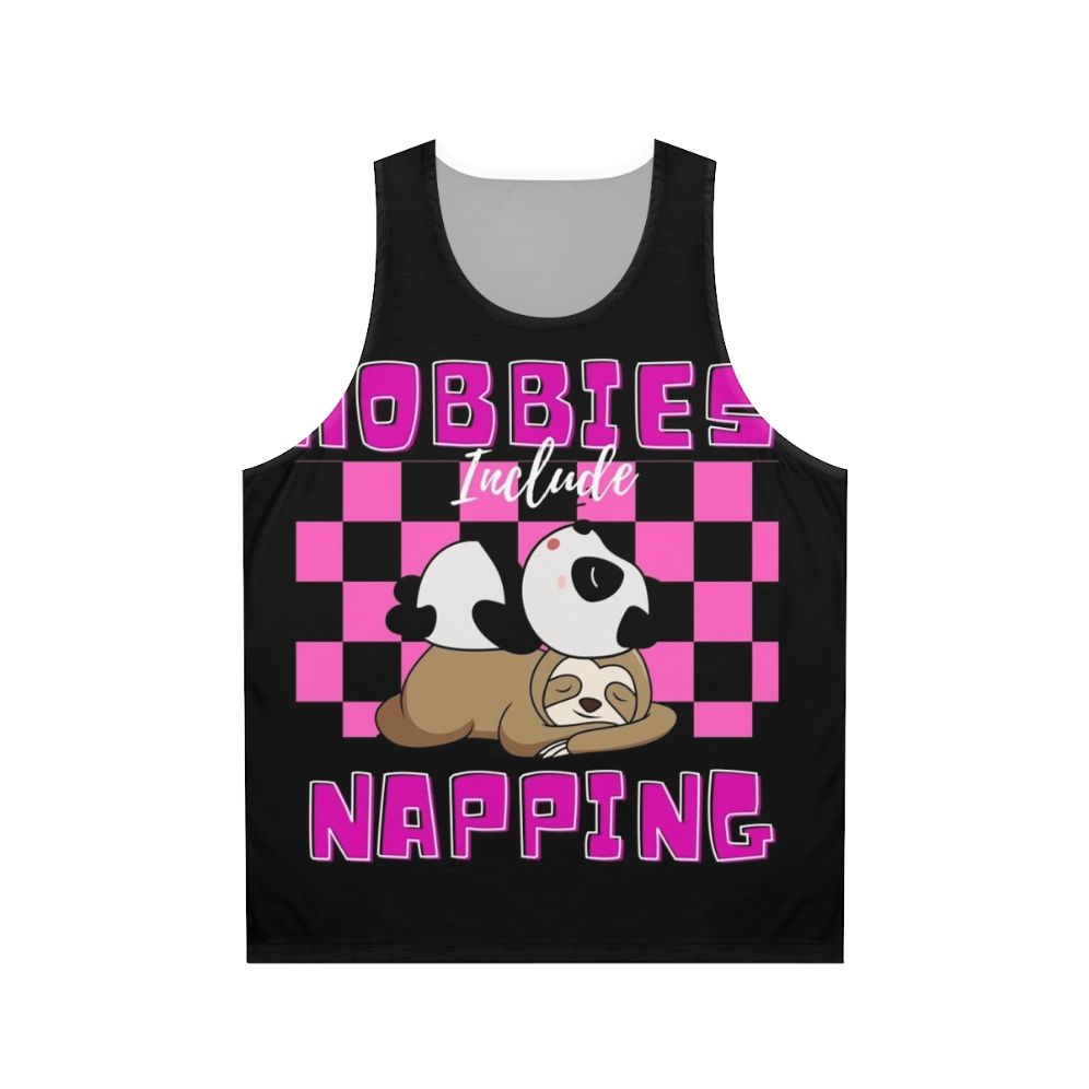 Unisex tank top with 'Hobbies Include Napping' design