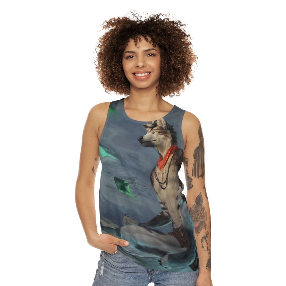 Unisex meditation tank top with fantasy animal design - women