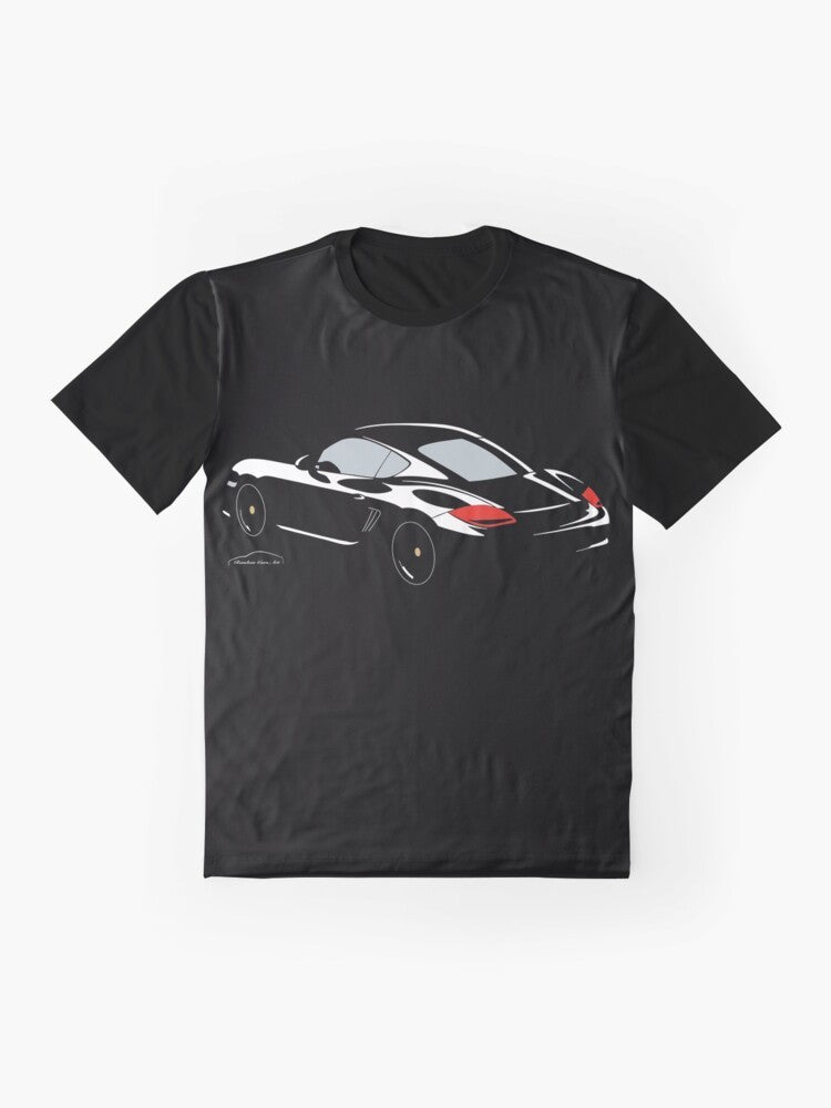 Porsche Cayman S Black Edition graphic t-shirt, featuring a sporty and sleek design for car enthusiasts. - Flat lay