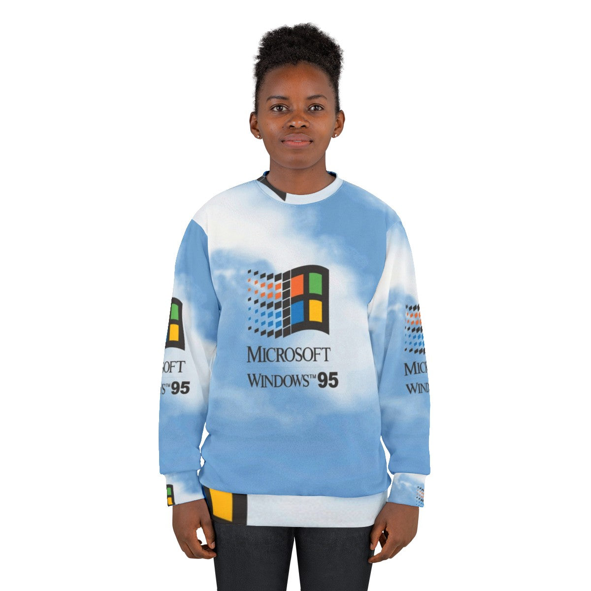 Retro Windows 95 & 98 logo sweatshirt in classic sky blue aesthetic - women