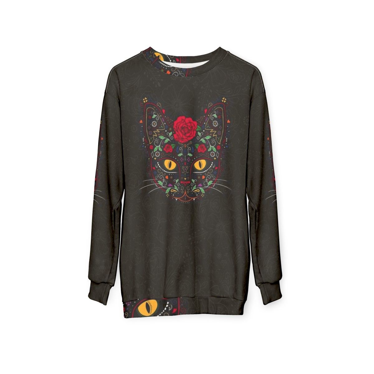 Day of the Dead Kitty Cat Sugar Skull Sweatshirt - hanging