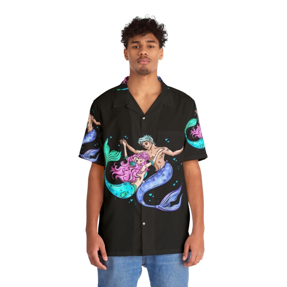 Mermaid and Love Themed Hawaiian Shirt - People Front