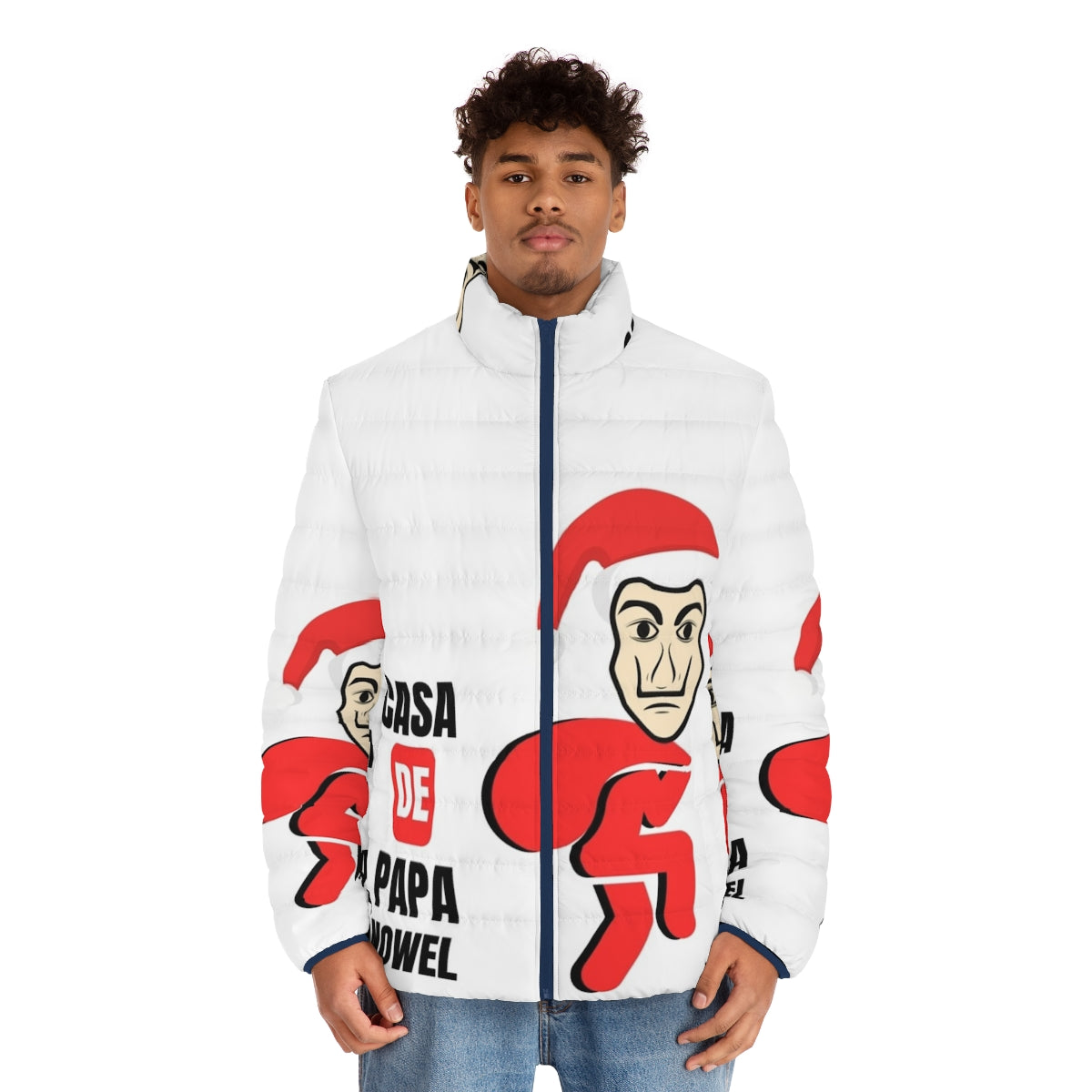 Casa de Papel Money Heist Puffer Jacket with iconic character designs - men front