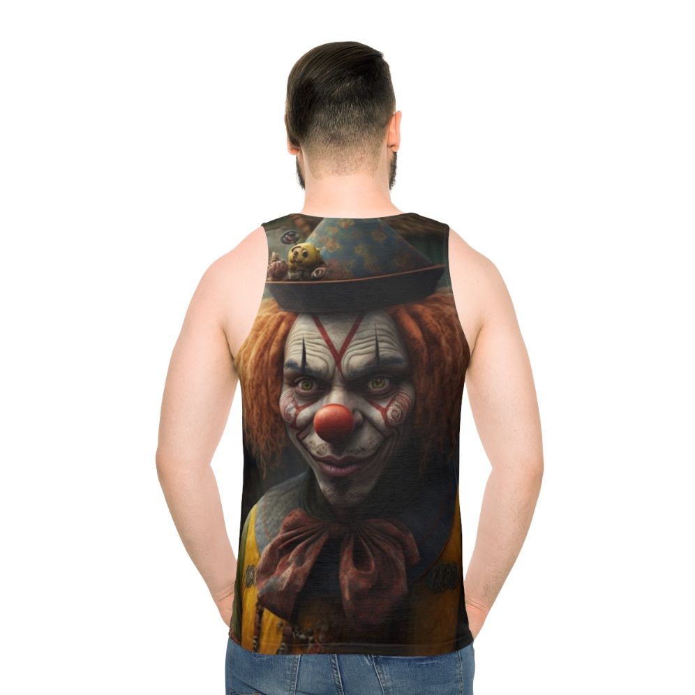 Unisex clown tank top with clown characters - men back